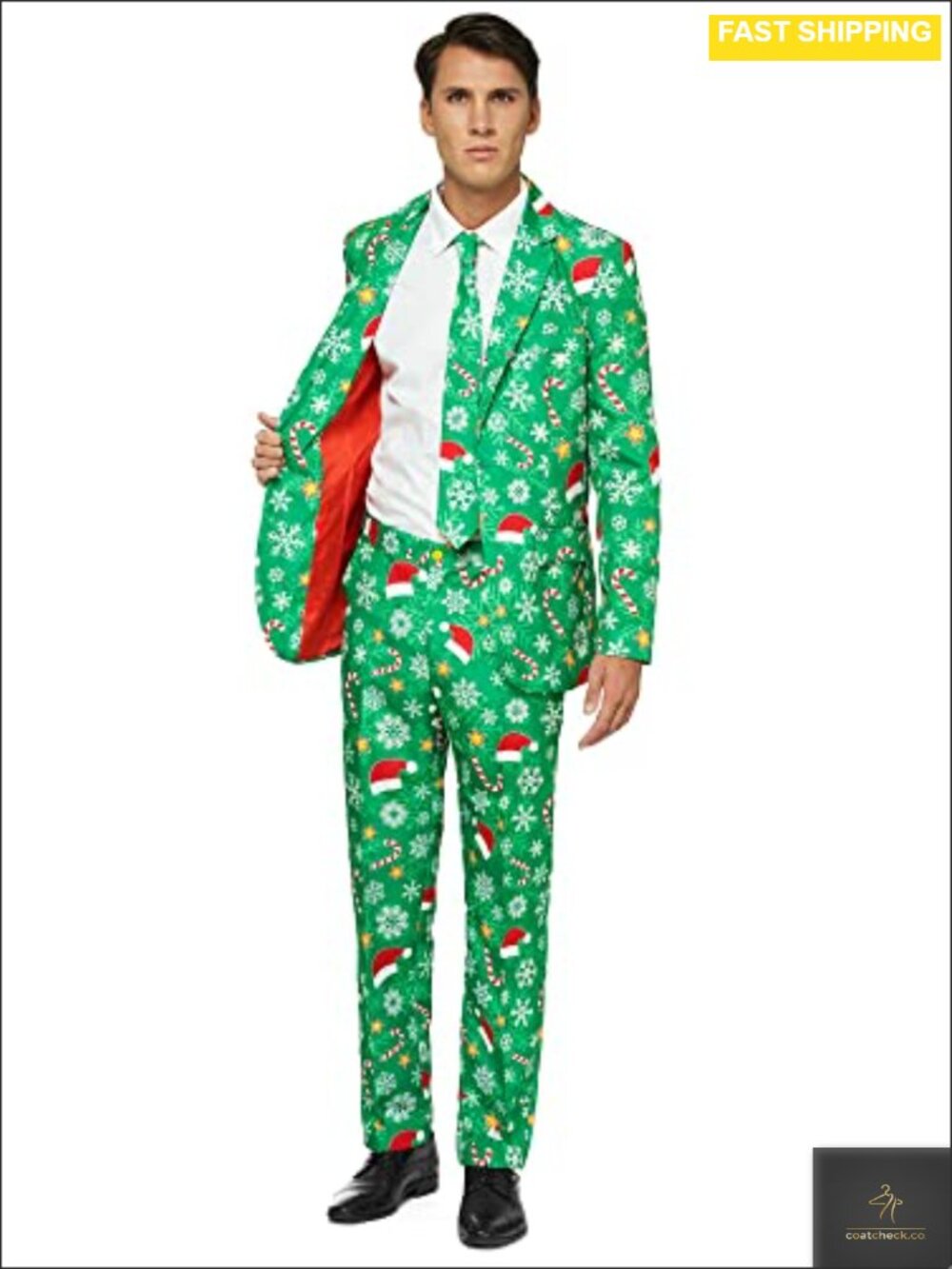 Men's Christmas Costume Suit Slim Fit Blazer Pants Tie 3-Piece Party Set